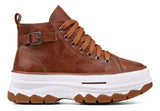 Tenis Plataforma Cano Alto Bota Couro Marrom Tratorado Full