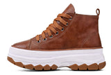 Tenis Plataforma Cano Alto Bota Couro Marrom Tratorado Full