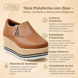 Tênis Ziper Plataforma Feminino Flatform Caramelo Blogueira