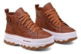 Tenis Plataforma Cano Alto Bota Couro Marrom Tratorado Full
