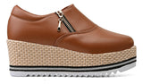 Tênis Ziper Plataforma Feminino Flatform Caramelo Blogueira