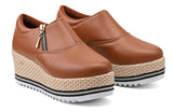 Tênis Ziper Plataforma Feminino Flatform Caramelo Blogueira