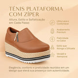 Tênis Ziper Plataforma Feminino Flatform Caramelo Blogueira